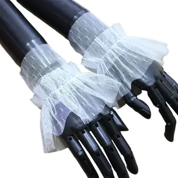 

THINKTHENDO 1Pair Stretchy Wrinkled Flare Fake Sleeve Net Mesh Dot False Cuffs Women Decor