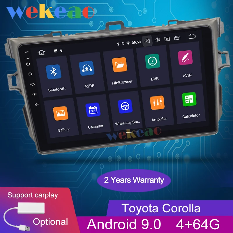 Wekeao Touch Screen 9'' Android 9.0 Car Radio Automotivo Car Dvd Player For Toyota Corolla Android