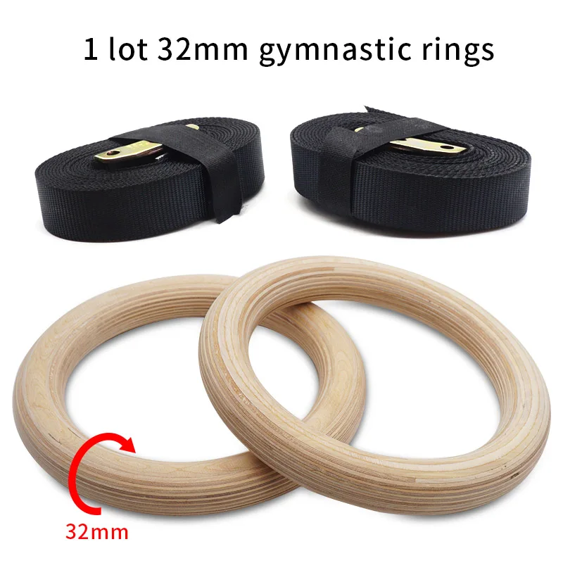 28/32 мм Профессиональный деревянные гимнастические кольца с регулируемыми длинными пряжками ремни тренировки для домашнего спортзала и крест для фитнеса - Цвет: 1 lot 32mm