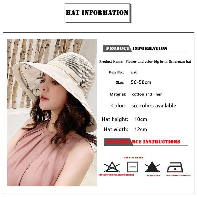 Women Sun Hat K116 Women's Bucket Hat Panama Fashion Sun Visor Breathable Fisherman Protection Summer Beach Hats