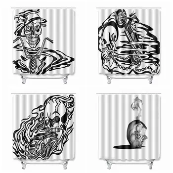 

Black And White skull Design Halloween Decoration Waterproof Design Curtains Long 180*200 CM