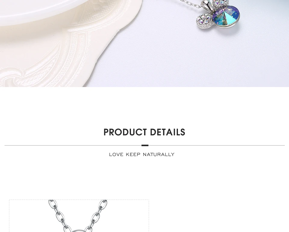 LEKANI Crystal From Swarovski 925 Sterling Silver Necklace Lovely Mouse Pendant Necklace Girl Valentine Gift Fine Jewelry