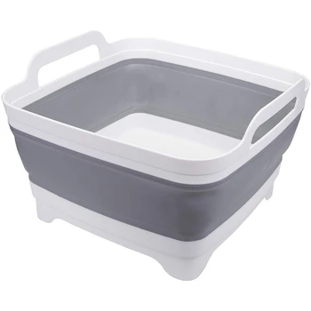 

Collapsible Wash Basin with Drain and Handles, 9 Litres Capacity Foldable Sink Tub Portable Dish Pan for Washing Dishes