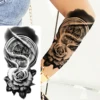 Black Rose Flower Cross Temporary Tattoos For Women Adults Wolf Lion Vampire Compass Pirate Ship Fake Tattoo Sticker Arm Tatoos 2