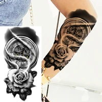 Black Rose Flower Cross Temporary Tattoos For Women Adults Wolf Lion Vampire Compass Pirate Ship Fake Tattoo Sticker Arm Tatoos 2