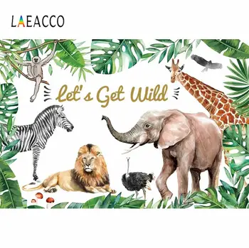 

Laeacco Wild One 1st Birthday Party Jungle Safari Palms Tree Leaves Banner Baby Child Photo Background Photo Backdrop Photocall