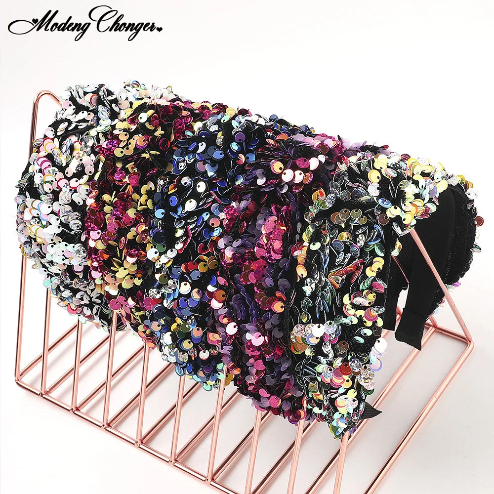 

Hair Accessories Wide Shiny Fish Scale Sequins Hairbands For Woman Braided Headband Hair Hoop Fashion Hair Bands Bezel Headdress