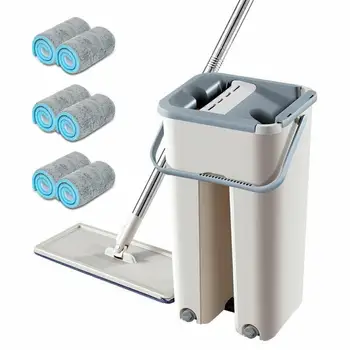 

Magic Flat Mop and Bucket Hand Free Head Self Wringing Automatic Cleaning Lazy Mop Wet or Dry Floor Cleaning Cleaning