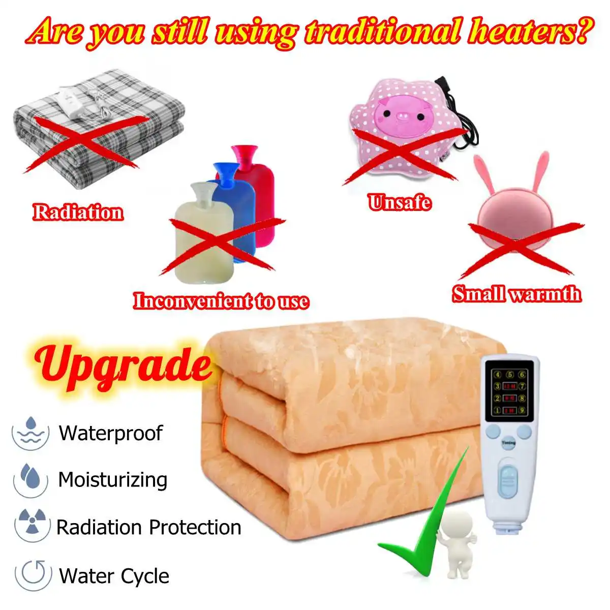 

Household Flannel Electric Blanket Heater 200*180cm Adjustable Heated Blanket Thermostat Electric Heating Blanket With Remote