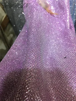 

New Design Glitter Lace Fabric Gold Blue Embroidery Tulle French Net Lace Fabric with Sequins Clothes Material