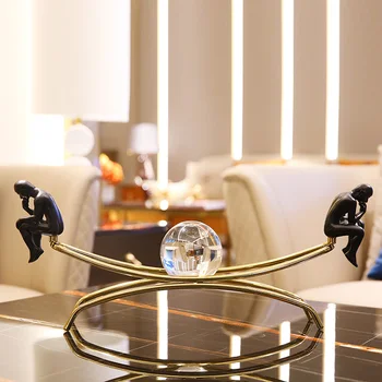 

$ Creative Desk Metal Crystal Ball Sculpture Crafts Home Livingroom Table People Statue Figurines Decoration Office Accessories