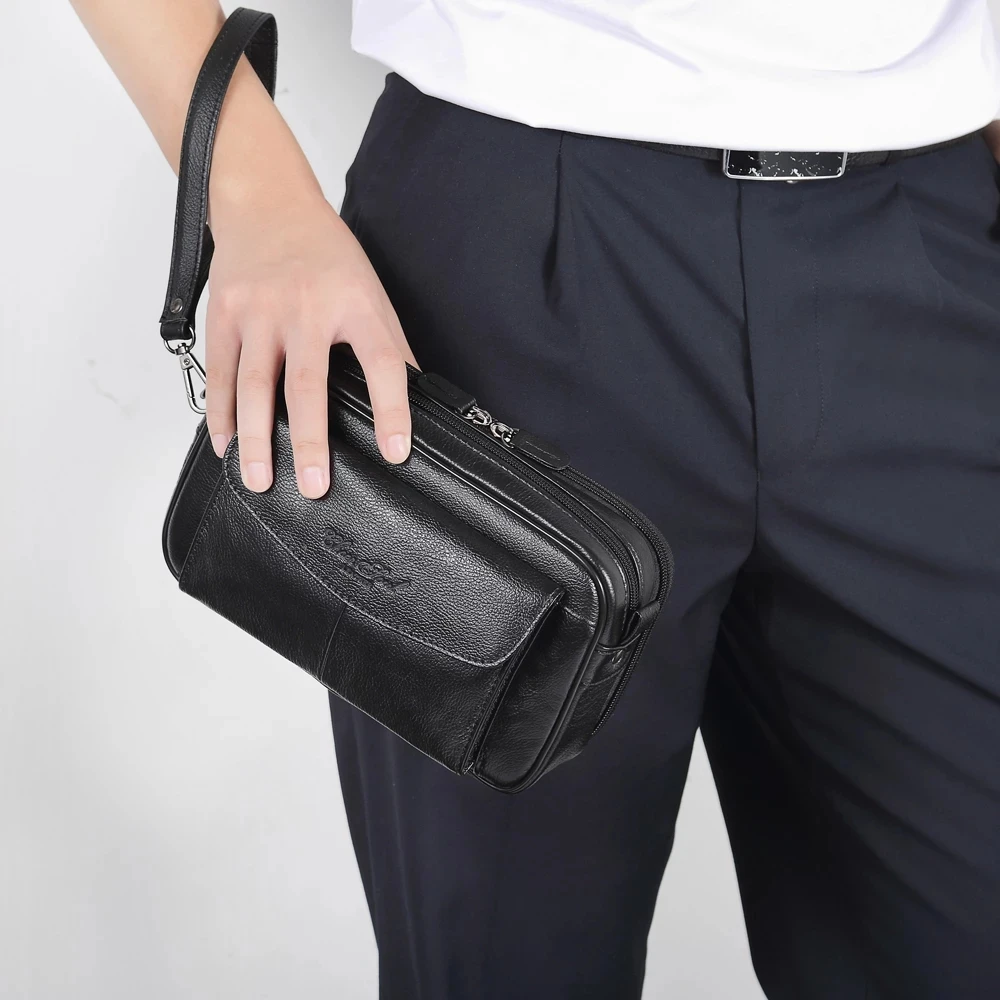 100% Genuine Leather Men Clutch Bag Cell Phone Case Small Handbag Purse Wallet 