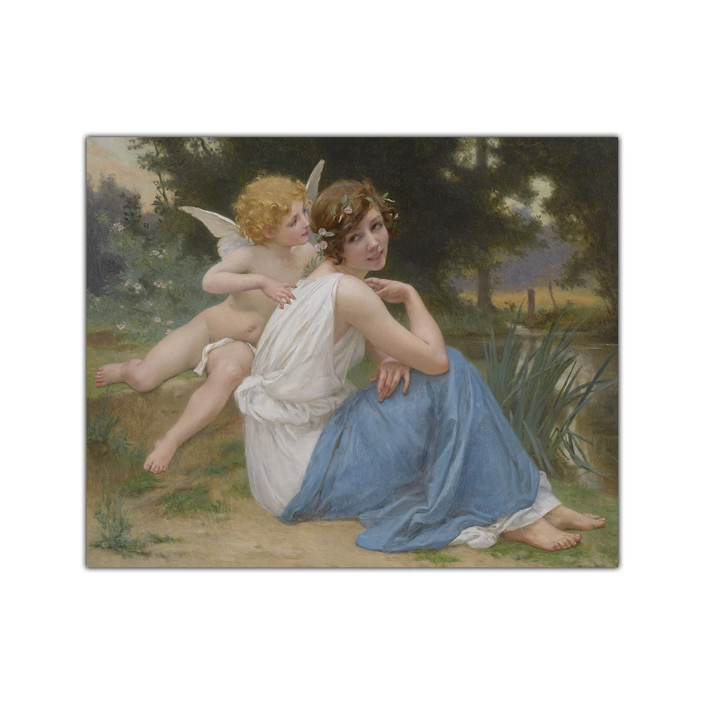 

Citon Canvas Oil painting William Adolphe Bouguereau《Whisper of love》Artwork Poster Picture Modern Wall Decor Home Decoration