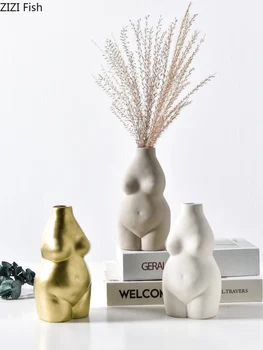

CERAMICS VASES BODY ART BUST STATUE FLOWER INSERT ORNAMENTS FROSTED PORCELAIN CRAFTS CREATIVITY VASE DESK DECOR HOME DECORATION