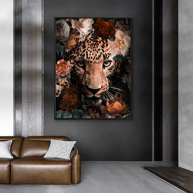 

Lion And Leopard Among Flowers Wall Art Canvas Painting Posters and Prints Nordoc Picture For Living Room Home Decor Frameless