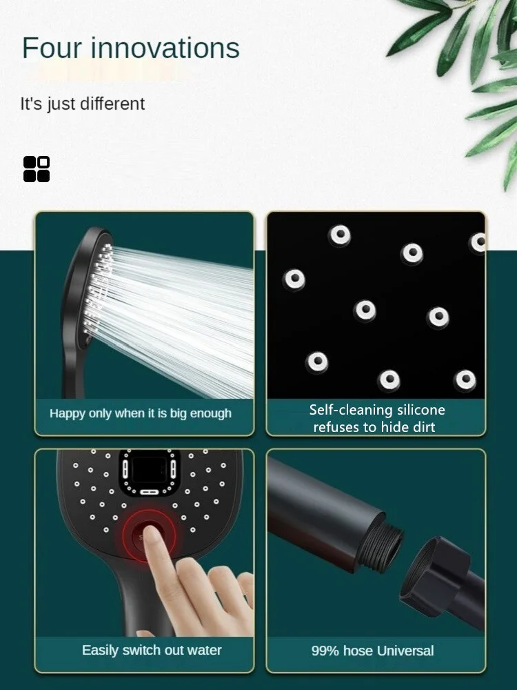 Shower Head Rainfall Bathroom 3 Modes ABS round Chrome Water-Saving Nozzle G1/2 Bath Faucet Wall Mounted Adjustable Black Shower - Image 2