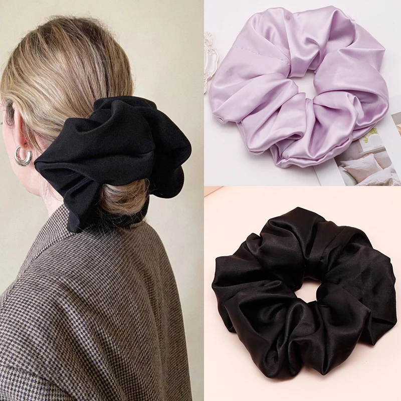 Lystrfac Stain Silk Oversize Scrunchies for Women Girls Solid Color ...