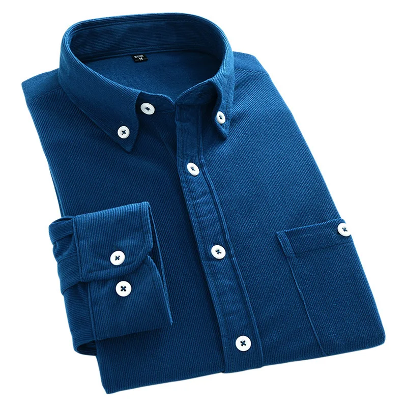 

2019 New Fashion Autumn Winter Corduroy Shirt Men Loose Fitted Long Sleeve Shirts Men Streetwear Casual Men Button Pocket Shirts