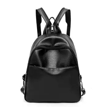 

Women Faux Leather Simple Zipper Shoulder School Travel Bag Backpack Rucksack