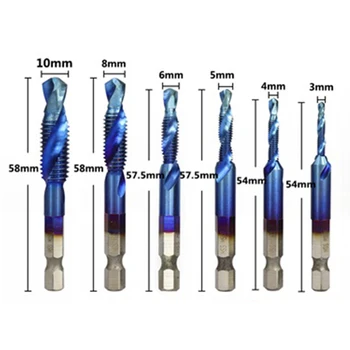 

6PCS Tap Drill Bits M3-M10 HSS Hex Shank Metric Spiral Tapping Quick Change Tool