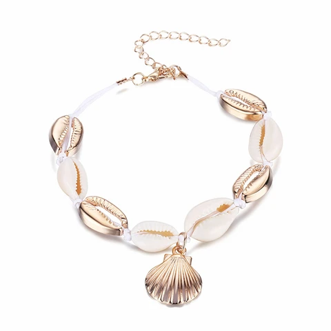 Handmade Weave Anklets for Women Shell Sequins Charm Bracelet Anklet Bohemian Rope Ankle Bracelets Beach Foot Jewelry