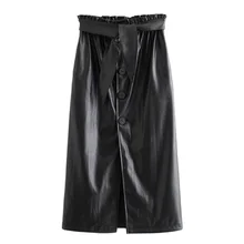 Женская шикарная черная Повседневная модная юбка из искусственной кожи с поясом-бабочкой и карманами FFZBQ97