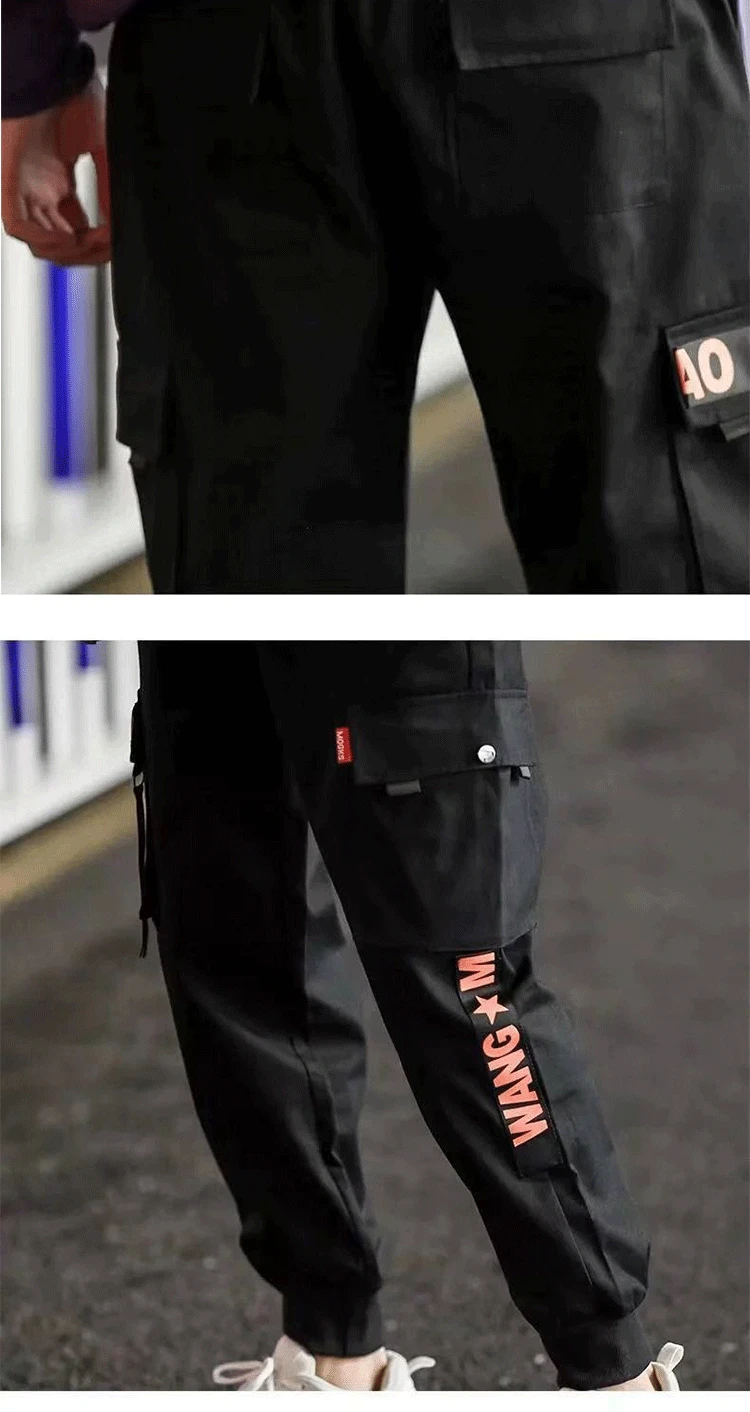 Свободные брюки карго с эластичной резинкой на талии уличные брюки с резинками на щиколотках большие карманы повседневные брюки модные брюки-карго