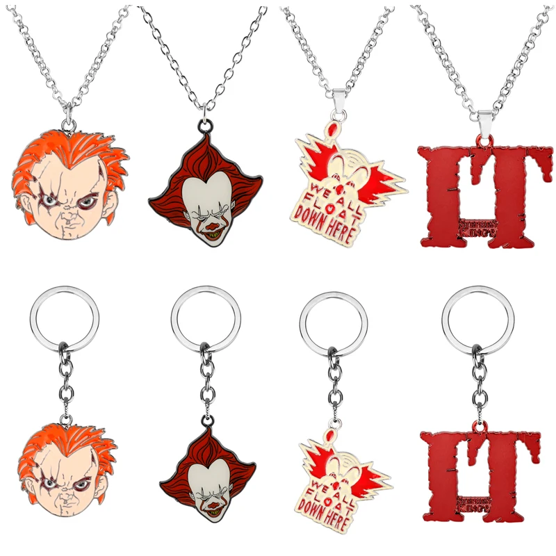 

Horror Movie Trinkets Stephen King's IT Chucky Face Keychain Joker Clown killer Pennywise Key Ring Chain Car Keyholder