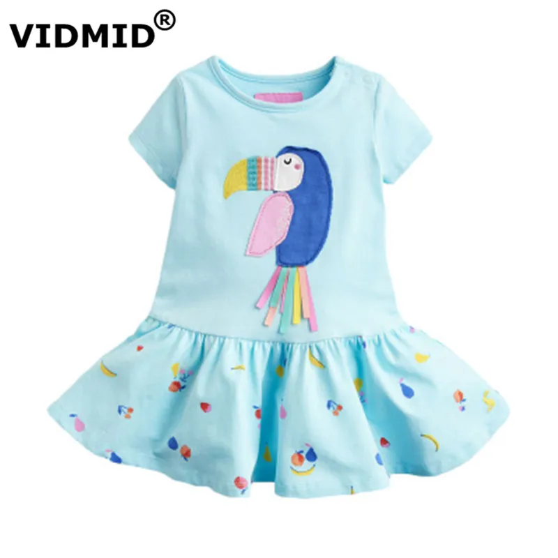 Vidmid Детские плятья с короткими рукавами для девочек одежда из хлопка; сезон лето платье с птицами девочки Повседневные платья Детская 2-7Years одежда
