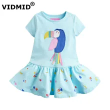 Vidmid Детские плятья с короткими рукавами для девочек одежда из хлопка; сезон лето платье с птицами девочки Повседневные платья Детская 2-7Years одежда