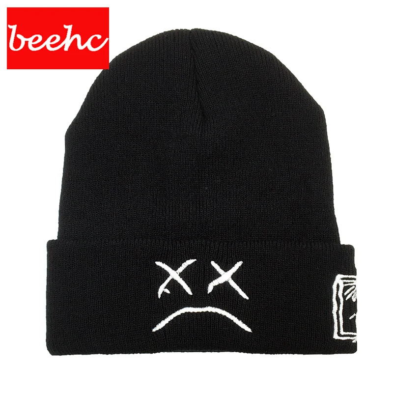 Горячая осень зима теплая Мода Вышивка Sad face skullies beanie для взрослых женщин мужчин шапка xxxtentacion шапка в стиле хип-хоп Лыжная Шапочка