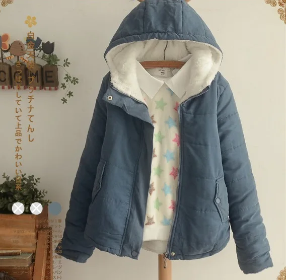 Winter Cotton-padded Clothes Women's Short Hipster Korean-style Hooded Solid Color plus Velvet Warm Cotton Coat 90454
