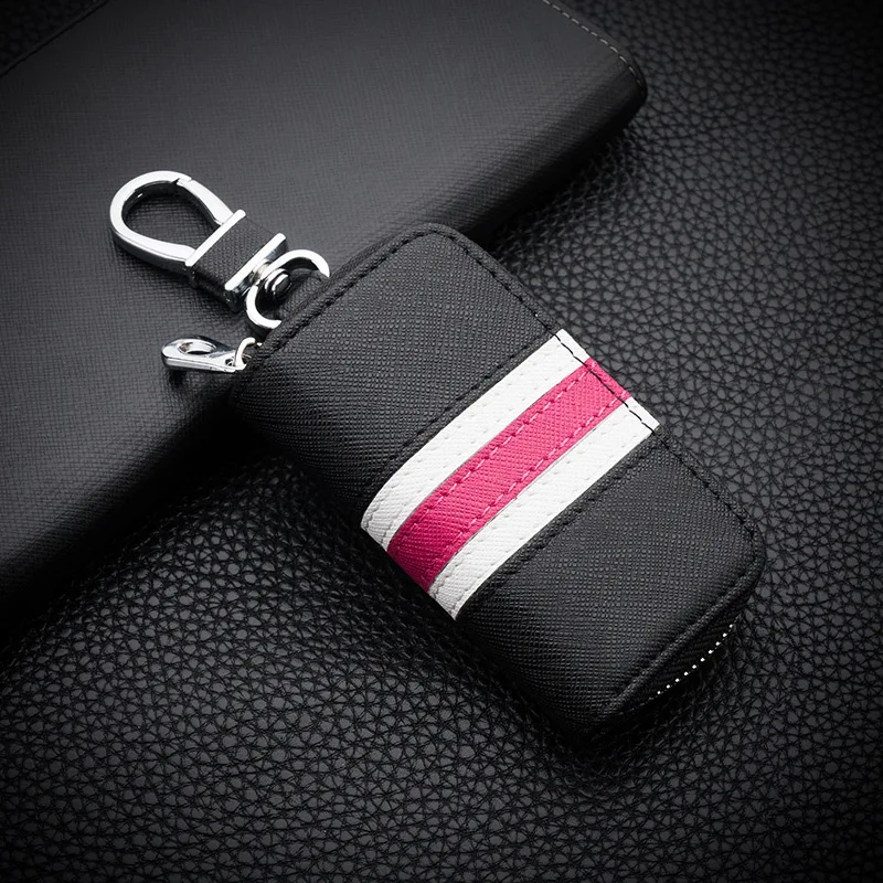 

Fashion car key bag windproof color striped wallet leather car zipper bag square wallet gift car accessories