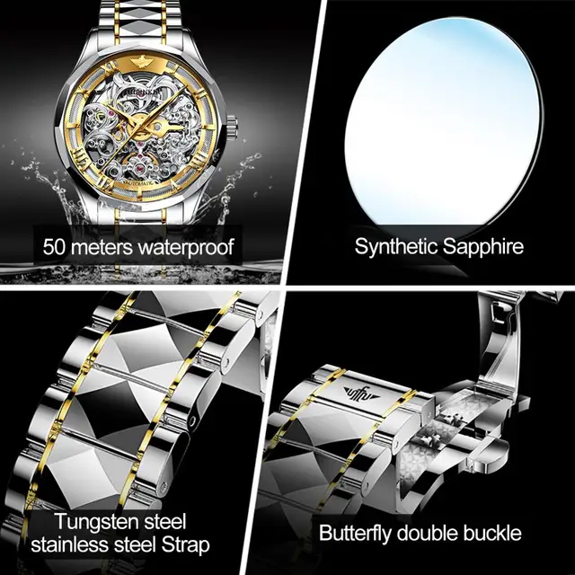 Men Mechanical Wristwatches Skeleton Design Automatic Watch Luxury Sapphire Waterproof Watches 41mm Dial Reloj Hombre 2