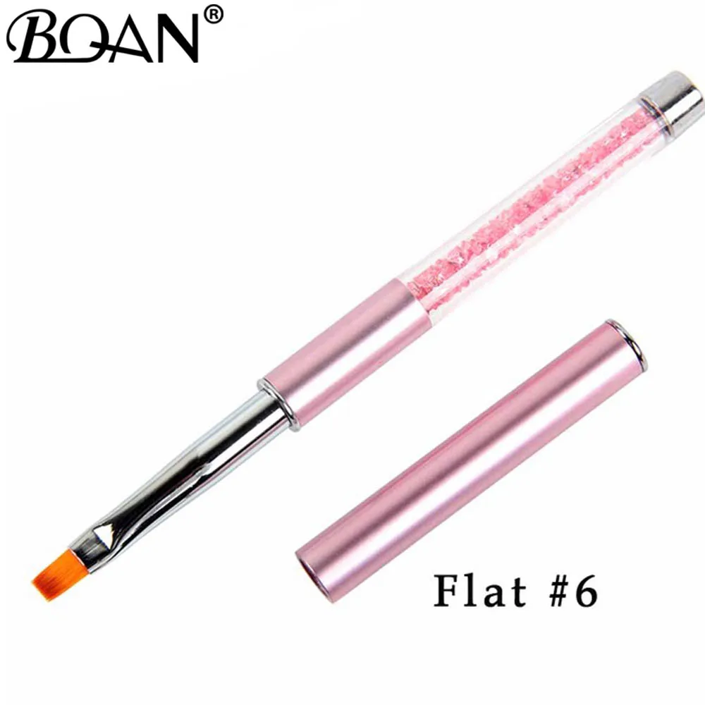 pink flat 6 BQAN 1 шт. Кисть для ногтей с эффектом омбре кисть для рисования ногтей УФ-Гель-лак градиентный цвет стразы кристалл акриловая ручка для рисования ногтей - Цвет: pink flat 6