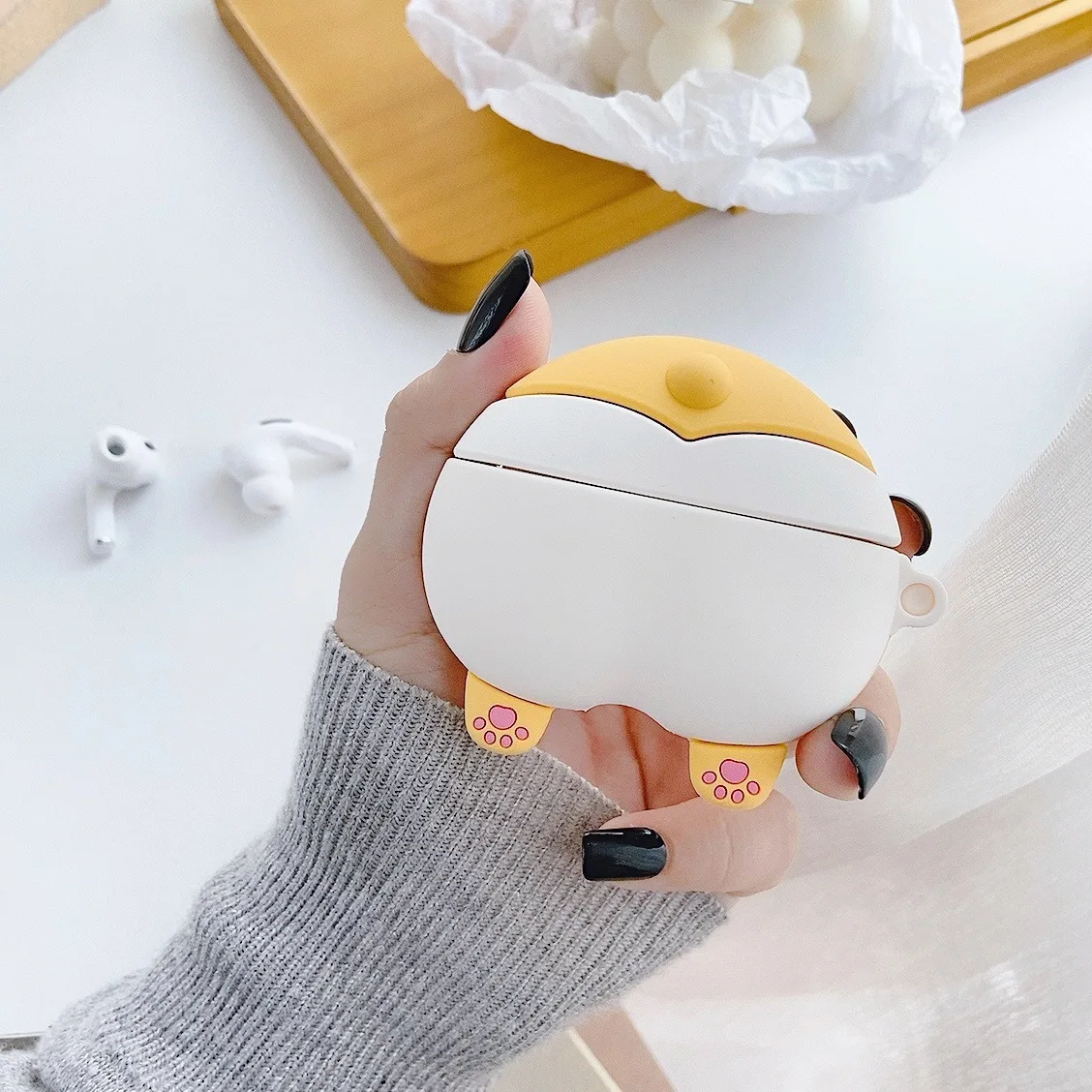 Силиконовый чехол Corgi Ass для Airpods Pro, милый чехол для наушников с Bluetooth для Apple Airpod Pro, чехол для Air Pods Pro 3 с брелком - Цвет: Цвет: желтый