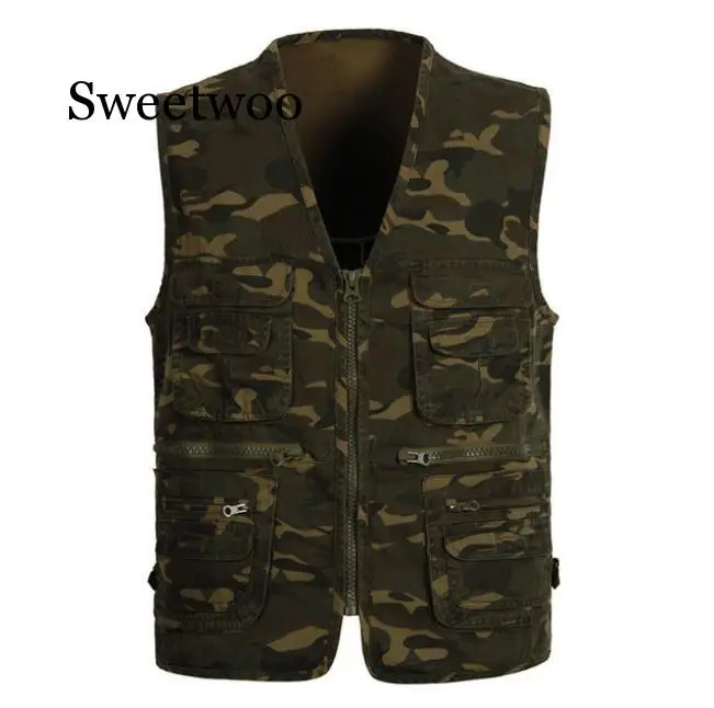 Новый Камуфляжный жилет с несколькими карманами Мужской Повседневный хлопковый