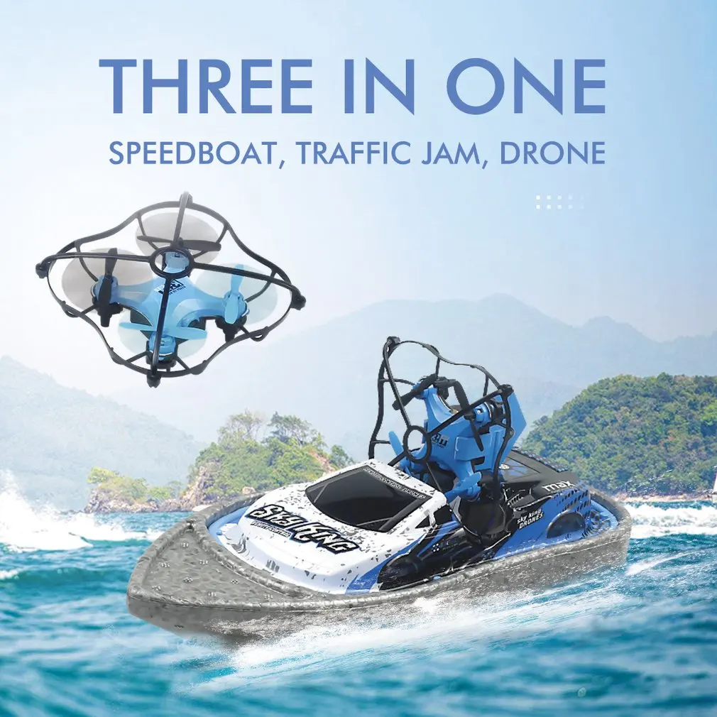 

3 In 1 RC Drone Quadcopter/Vehicle/Hovercraft Boat Drone 360-degrees Flip Traffic Jam Drone Helicopter Water Racing Boat Drone