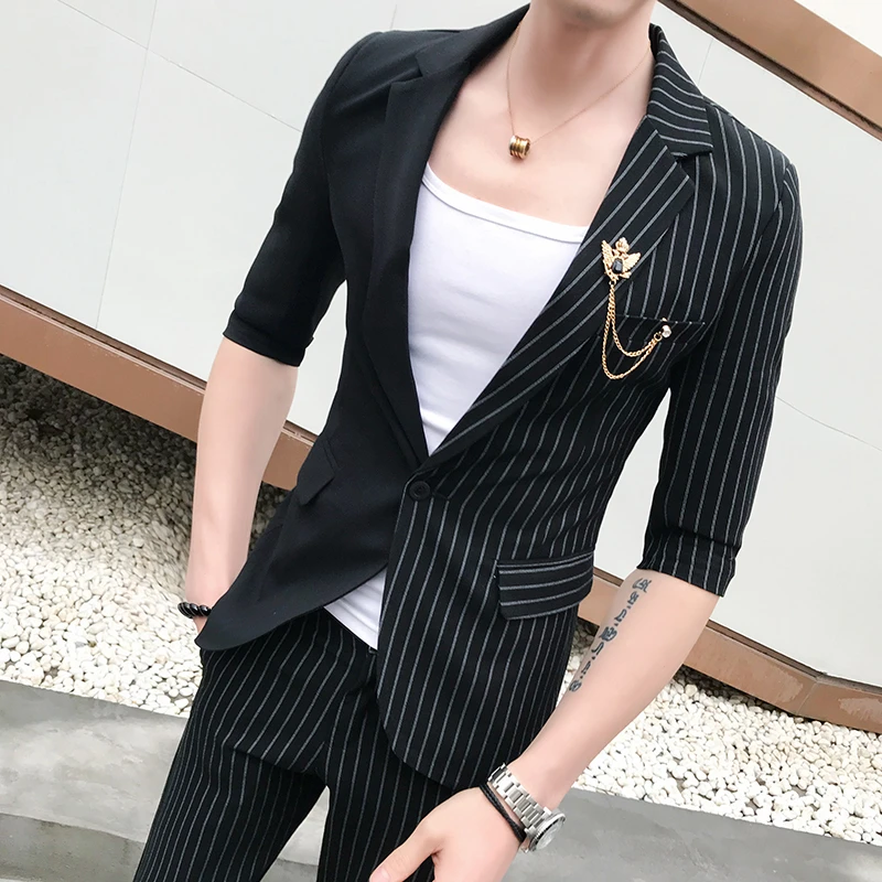 Chaqueta y pantalón a rayas para Blazer a rayas para de fiesta y Club, traje de negocios brillante, trajes - AliExpress