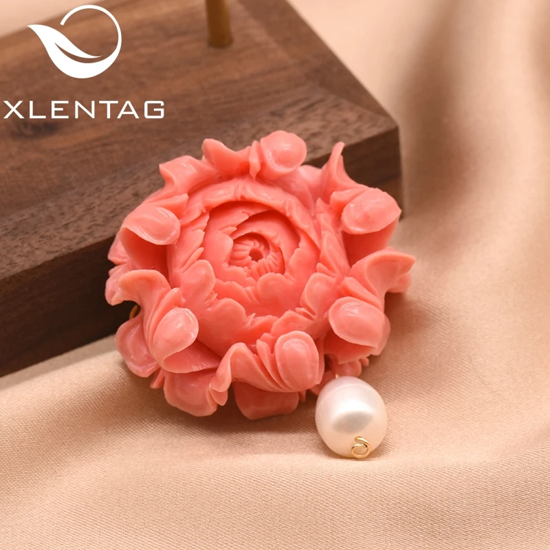 

XlentAg Natural Fresh Water Pearl Big Coral Pollen Embossing For Women Girl Lovers' Wedding Handmade Fine Jewellery Gift GO0352A