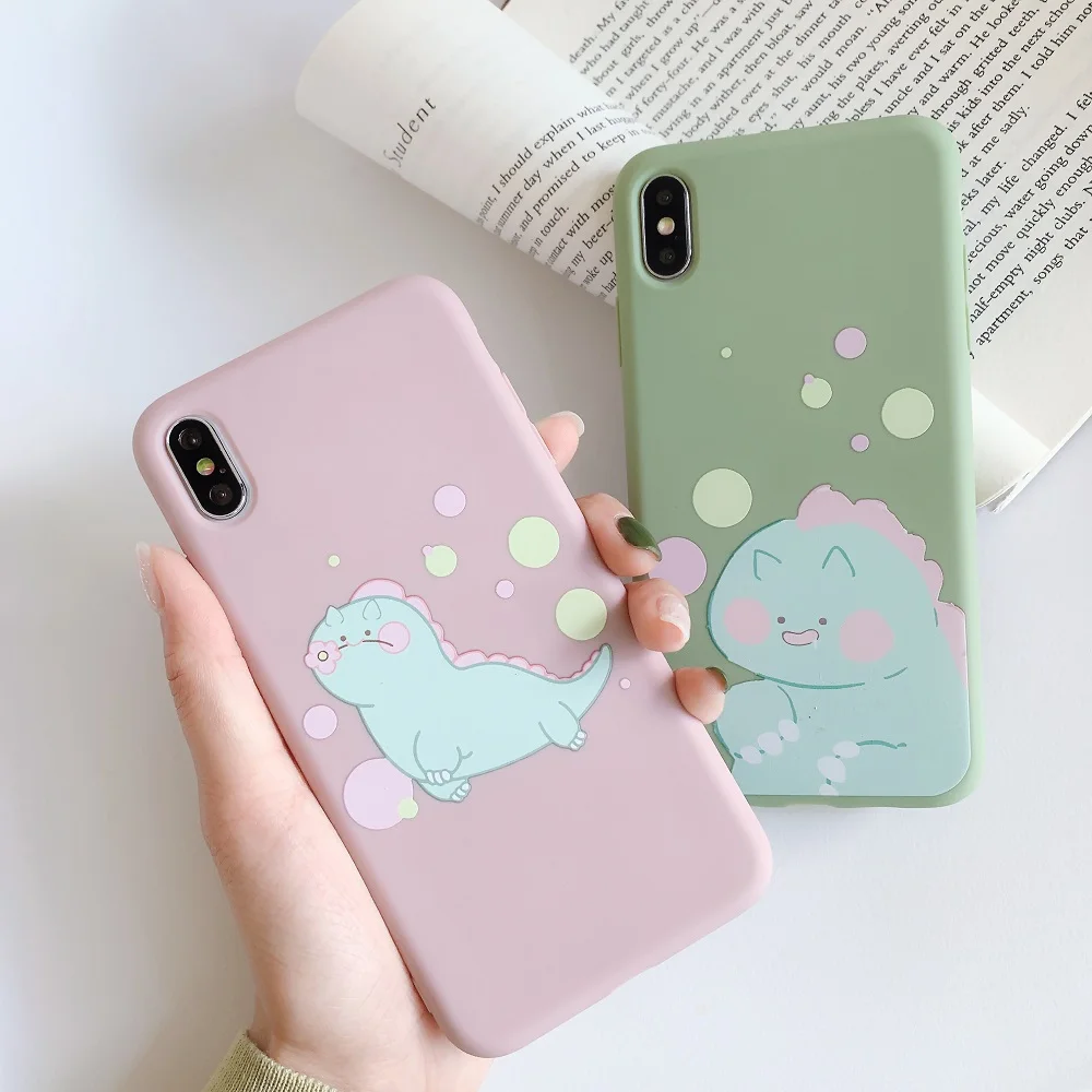 Cute Dinosaur Phone Case For OPPO R9 R9s R11 R11s R15 R17 A5 A57 A83 A9 F11 K1 RENO Cover Soft Silicon Thin Pattern Pink | Мобильные