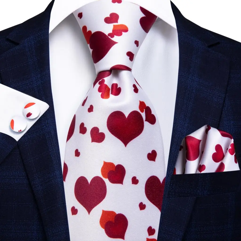 Neck Tie Hi-Tie White Black Red Striped Novelty For Men Silk Wedding Gravat Hanky Cufflink Fashion Design Business