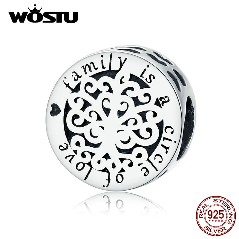 

WOSTU 925 Sterling Silver Round Beads Family is a circle of love Pendant Fit Original Bracelet Charms Silver 925 Jewelry CQC1324