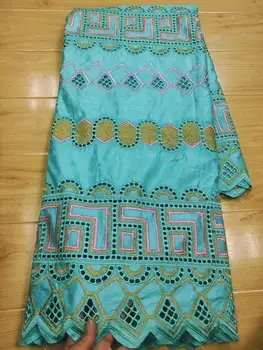 

African BAZIN Riche Getzner Lace Fabric Blue With Diamond Embroidery Punch Cotton Fabrics 5 Yards For Dress