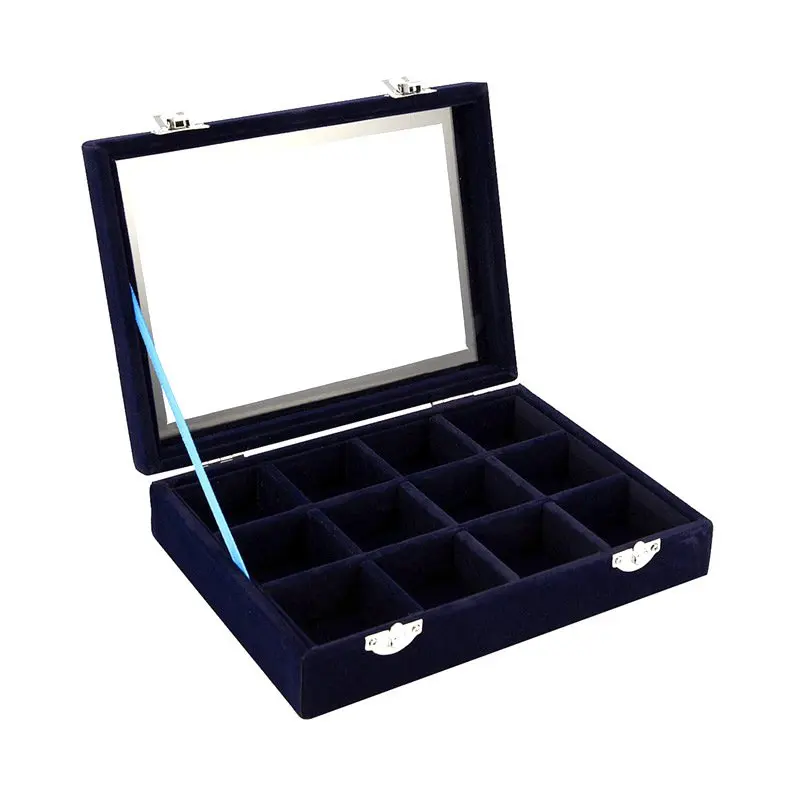 12 Сетки бархатная коробка для ювелирных изделий кольца серьги ожерелья макияж держатель, чехол, органайзер Женская бижутерия Размер