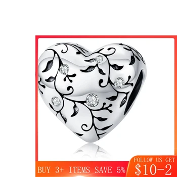 

CodeMonkey European Patterns Heart Beads Charm Silver 925 Original Pastoral Style Retro Flower Charms Jewelry DIY 2019 New C1323