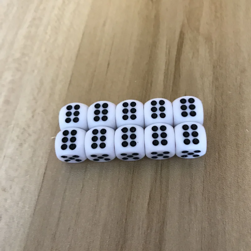 10Pcs/Lot 10mm Dice Acrylic White Dice Hexahedron Fillet Red Black Points Clubs KTV Dedicated Entertainment Set Board Game