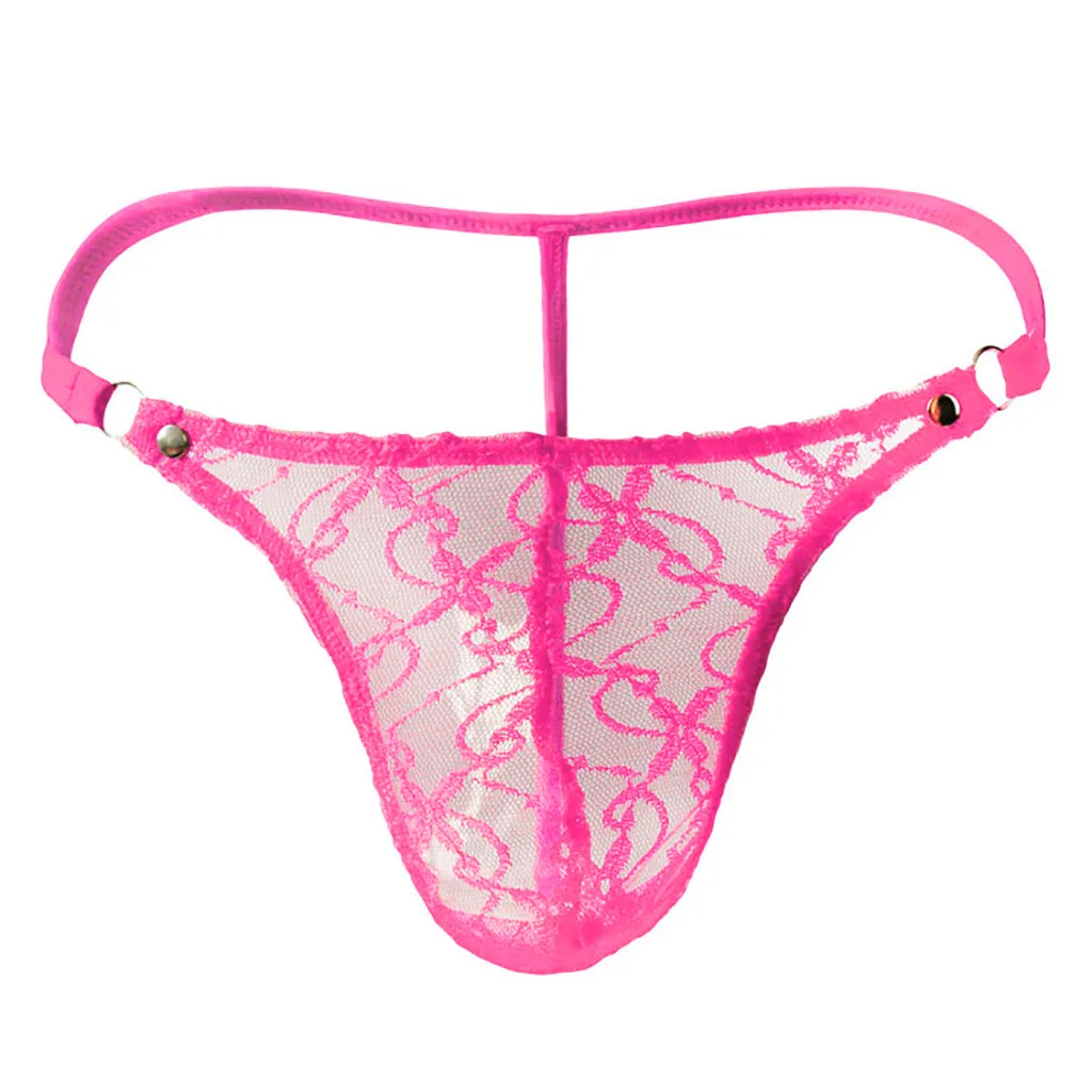 Men Gay Sexy Underpants Lingerie Hot Lace Mesh G-String Thong Sexy Underwear Men's Solid Low Waist Panties Sissy Tanga Hombre