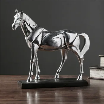 

OLD SILVER HORSE ART SCULPTURE LUCKY ANIMAL FIGURINE ART HORSE STATUE CREATIVE RESIN CRAFTS EUROPEAN HOME DECORATION R5088