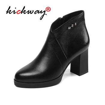 

Drop Shipping Fashion Women Boots Round Head Thick Bottom Genuine Leather Waterproof Woman Martens Boots Ankle Booties Size10 42